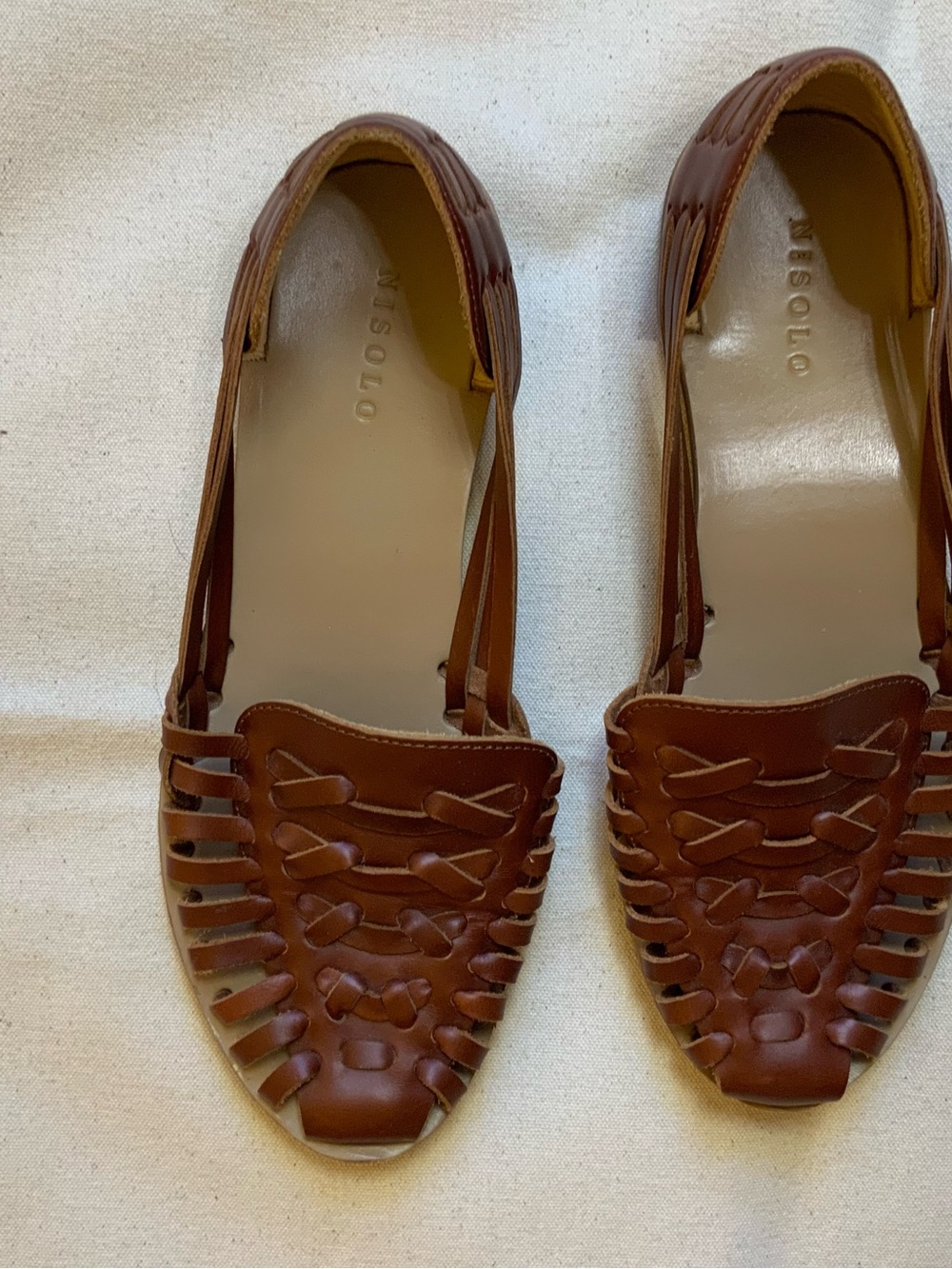 Nisolo Chestnut Brown Woven Leather Huarache Slip-Ons 9.5 - Picture 2 of 8